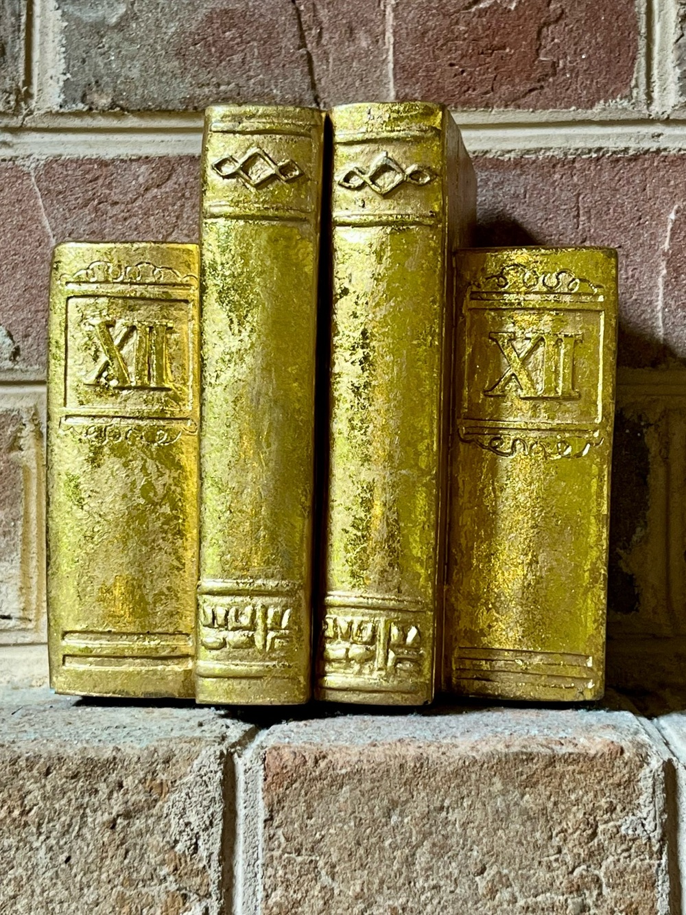 CBK Ltd VTG 1995 Gold Gilt Faux Book Bookends Roman Numeral XII Dark Academia